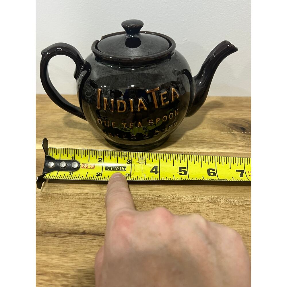 Vintage Brown Betty Style 'India Tea' Tea Pot - Maker Unknown